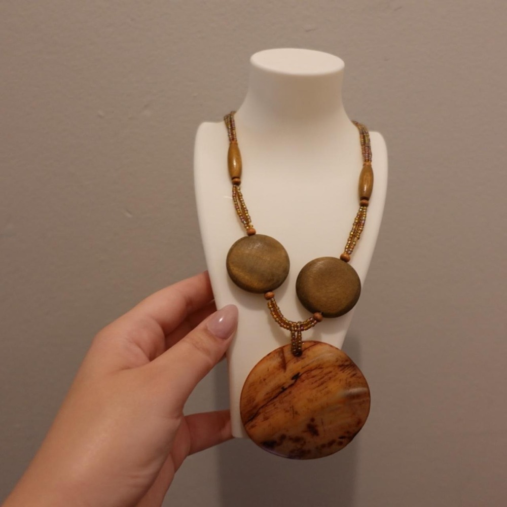 Beachy Boho Wood and Shell Statement Necklace